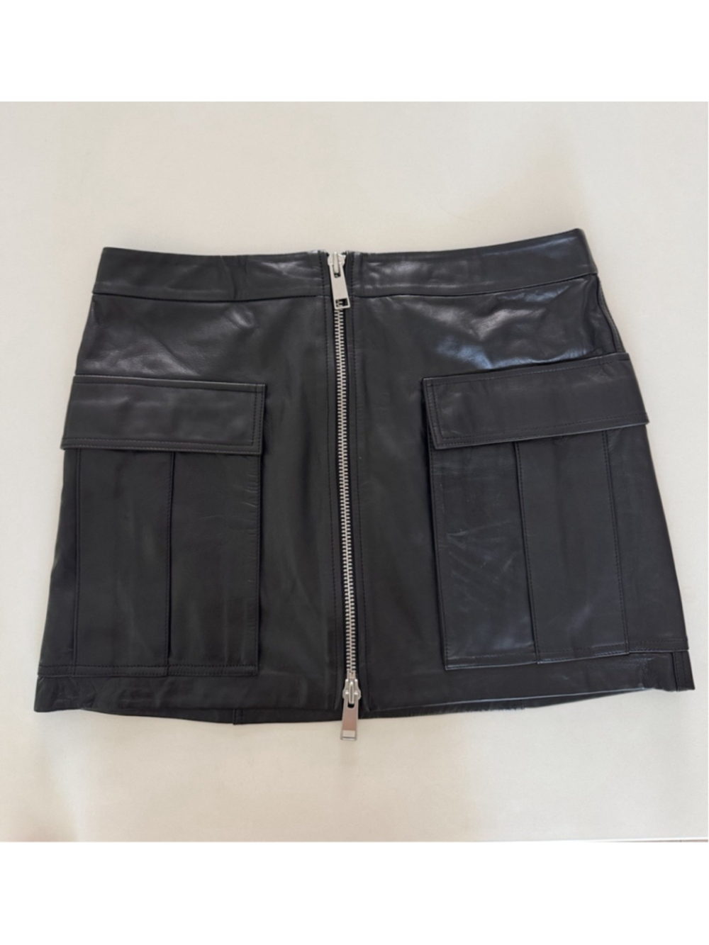 GRLFRND Black Leather Mini Skirt w Cargo Pockets Size M